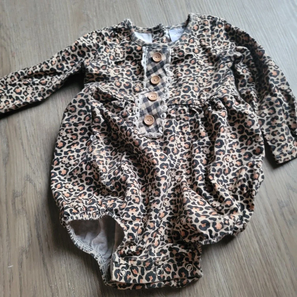 Swoon Baby Romper Girls 18-24M Brown Leopard Print Long Sleeve Bubble SBF2315